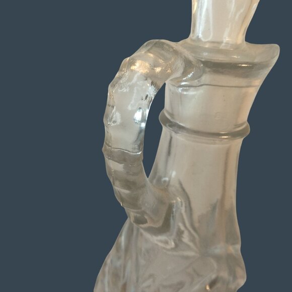 Vintage Clear Glass Cruet Bottle With Stopper Handle Decorative Starburst Floral - Picture 8 of 10